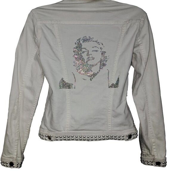Marilyn Was Here Embellished Women's White Denim Jacket - Picture 9 of 9